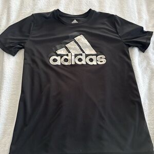 adidas Black Tee with Silver Logo - Kids Short Sleeve
